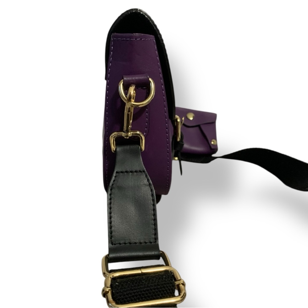 STELLA BIANCA Purple/Black Genuine Leather Flap Crossbody Shoulder Bag Italy - Picture 5 of 10